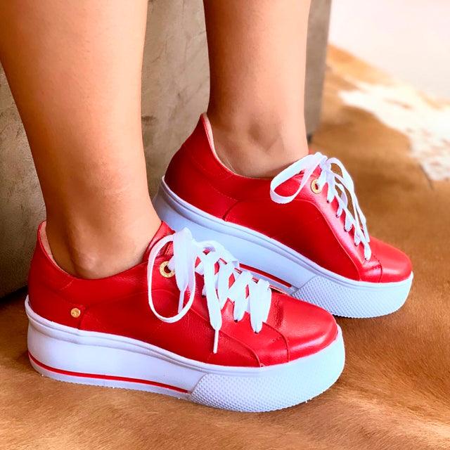 Tênis Plataforma Feminino em Couro - Zoe
