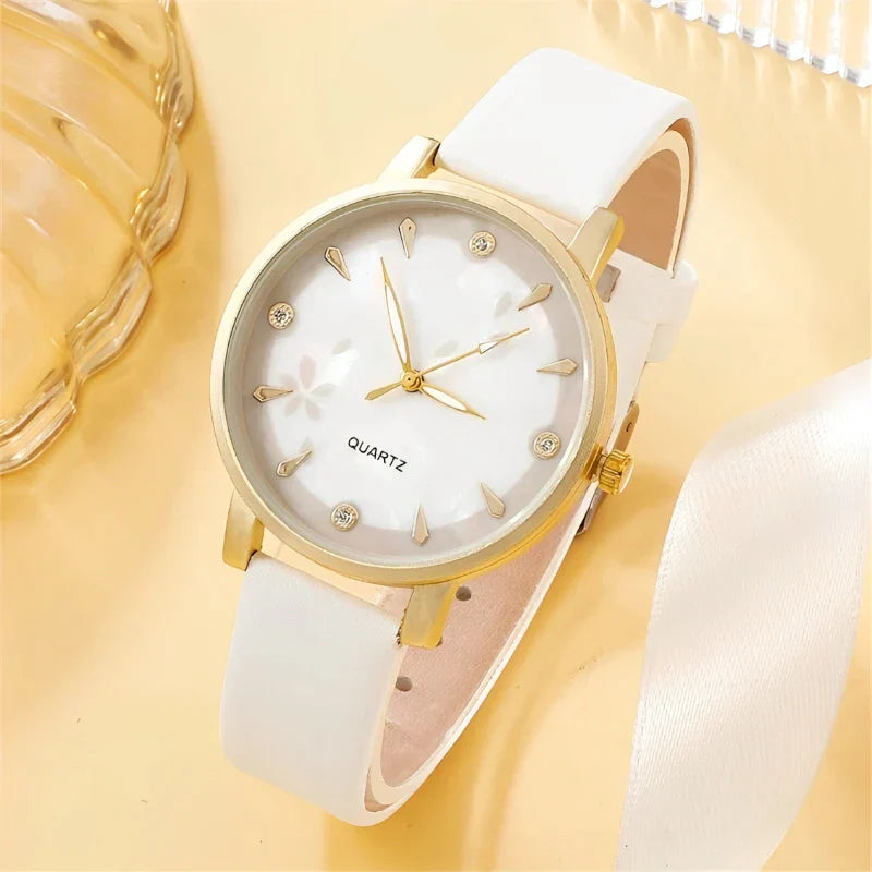 Relógio Quartz Couro Feminino + Brinde 4 Pulseiras