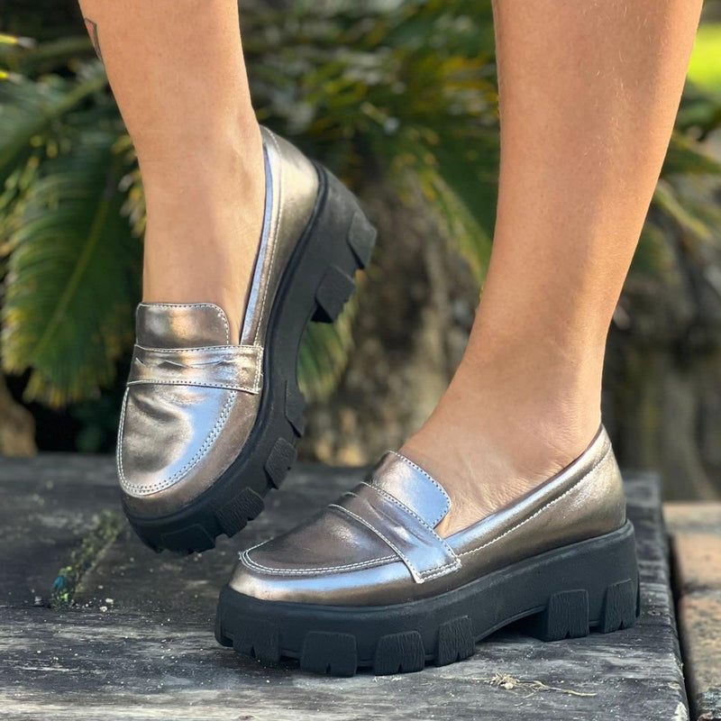 Mocassim Tratorado Feminino em Couro